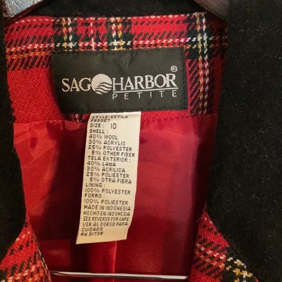 Sag Harbor Petite wool red plaid blazer size 10 40% wool 1 button front, lined - Picture 3 of 10